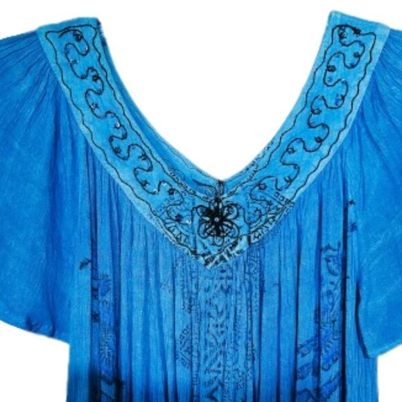 NWT Shoreline Turquoise V-Neck Embroidered Tunic - 1X - Picture 4 of 8
